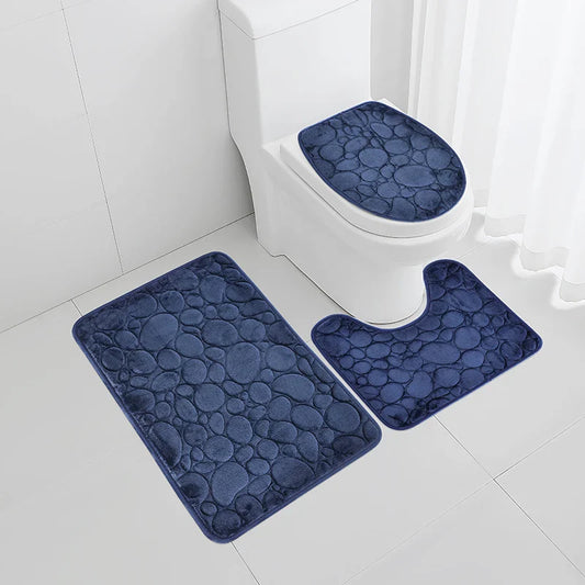 3-Piece Microfiber Bath Mat Set – Water-Absorbent, Non-Slip Soft Striped Bathroom Rugs