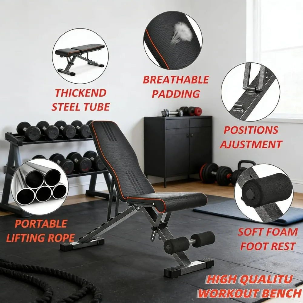 Adjustable Weight Bench for Bench Press Heavy Duty Stable Workout Bench Foldable Incline Decline 90 Degree Exercise Home Gym