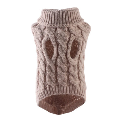 Small Dog Sweater Knit Pullover Warm Autumn Winter Cable Twist Solid Pet Coat
