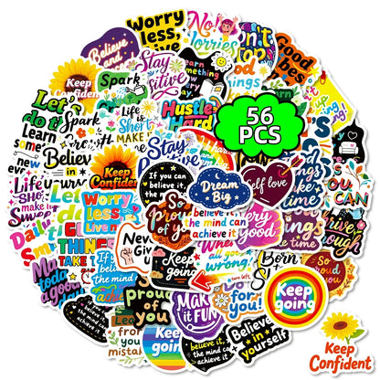 56PCS Inspirational Graffiti Stickers Positive Text Stickers Decorative Notebook Laptop Waterproof Stationery Stickers