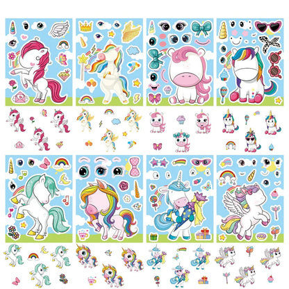 8/16/24PCS Cartoon Rainbow Unicorn DIY Collage Stickers Decorative Mobile Tablets Skateboards Waterproof Stationery Stickers