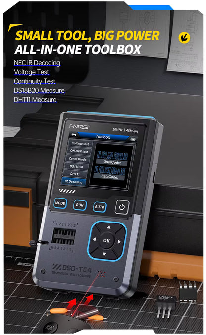 FNIRSI DSO-TC4 3-in-1 Portable Oscilloscope, Signal Generator and Component Tester