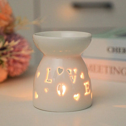 White Ceramic Incense & Oil Burner Hollow Aromatherapy Warmer for Home Decor