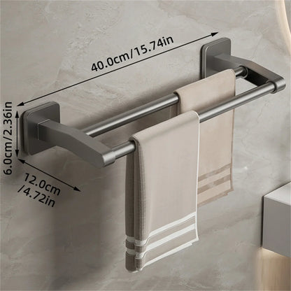 Self-Adhesive Double Towel Bar No-Drill Bathroom Towel Rack White/Gray