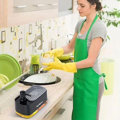 2-in-1 Kitchen Soap Dispenser with Built-In Sponge Holder Countertop Dish & Hand Pump