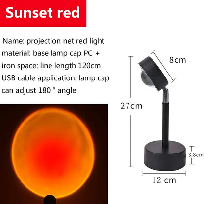 Projector Led Night Light USB Rainbow Sunset Red Sun Projection Desk Lamp for Bedroom Bar Coffee Store Wall Decoration Lighting