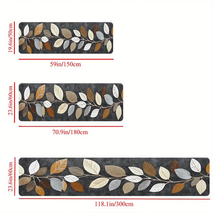 VIKAMA Leaf Pattern Gradient Grey Kitchen Rug Doormat Welcome Mat Runner Rug Winter Rug For Bedroom Warm Carpet For Live Room