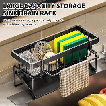 Plastic Sink Drain Rack Organizer Self-Draining Desktop Shelf for Soap, Sponge, Dishcloth & Towel
