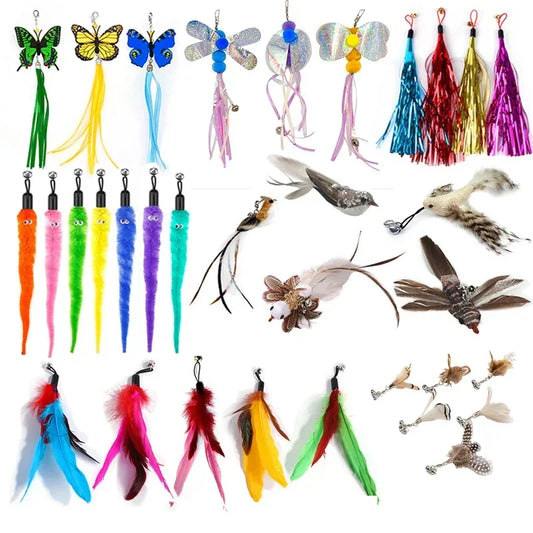 Interactive Cat Feather Toy Refill Kit – Feather Birds, Faux Worm & Foam Ball with Bell for Kittens