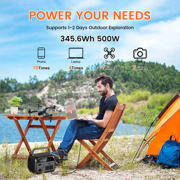 345Wh 500W Portable Power Station - 108000mAh LiFePO4 Power Bank for Camping, Home, RV Backup & UPS