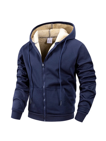 Winter Men’s Fleece Zipper Jacket – Thick Windproof Hooded Coat for Casual Wear & Outdoor Sports
