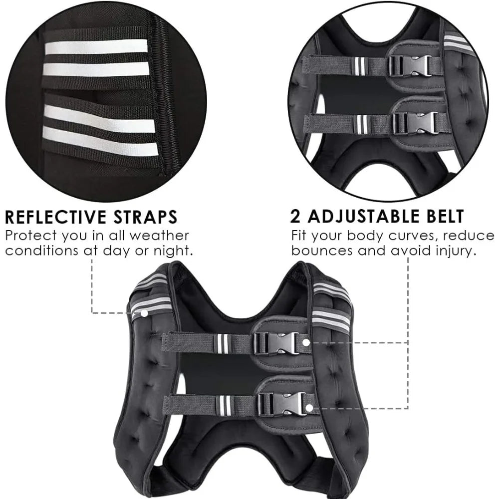 Adjustable Weighted Vest 8-30 lbs - Neoprene, Reflective Strips, Iron Sand Plates, Men & Women