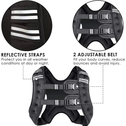 Adjustable Weighted Vest 8-30 lbs - Neoprene, Reflective Strips, Iron Sand Plates, Men & Women