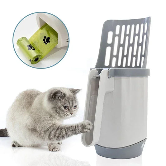 Cat Litter Scoop with Refill Bags - Self-Cleaning Litter Shovel with Waste Bin
