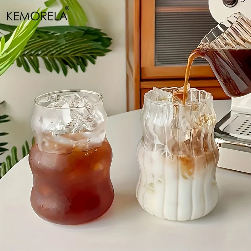 2/4/6PCS INS Glass Cup Heat-resistant Tumbler Drinkware Transparent Tea Juice Milk Coffee Mug Home Water Glasses Stripe Beer Mug