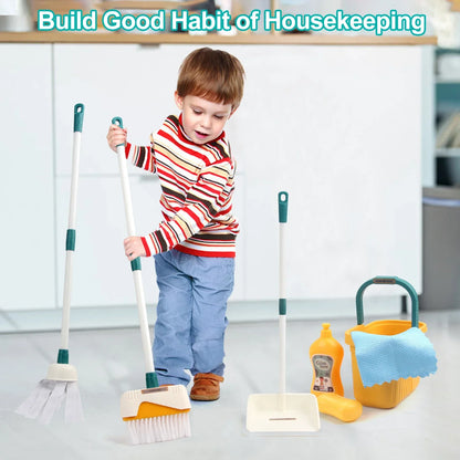 12pcs/set Kids Cleaning Set Housework Supplies Kit Play House Toys with Dustpan Broom Bucket Mop Cleaning Set for Girls & Boys