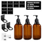 500ml (16.9 fl oz) Amber Refillable Pump Bottle Set with Black Label Stickers - Shampoo, Shower Gel & Liquid Soap Dispensers for Bathroom & Kitchen