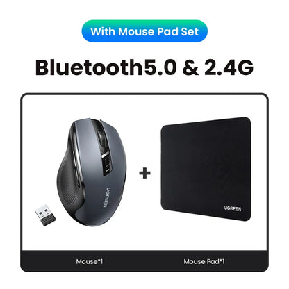 Wireless Bluetooth 5.0 Mouse — Ergonomic Silent 4000 DPI Dual Mode (2.4GHz) 6-Button for Laptop, MacBook, Tablet, PC