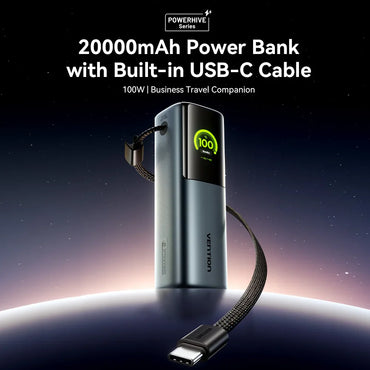 20000mAh 165W PD Power Bank with Built-in USB-C Cable – Fast Portable Charger for Laptop, Phone & Multiple Devices
