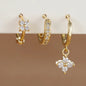 3PCS Zircon Flower Dangle Earrings – Orange & Blue Stainless Steel Set