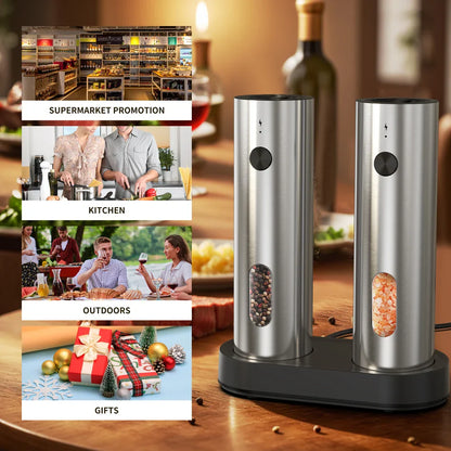 2-Pack USB Rechargeable Electric Salt & Pepper Grinder Set, Adjustable Coarseness, LED Light, Type-C Charging