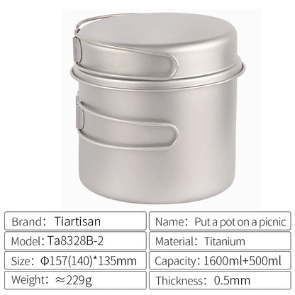 Ultralight Titanium Camping Cookware Set – Folding Handle Pot & Frying Pan for Backpacking, Hiking & Picnic