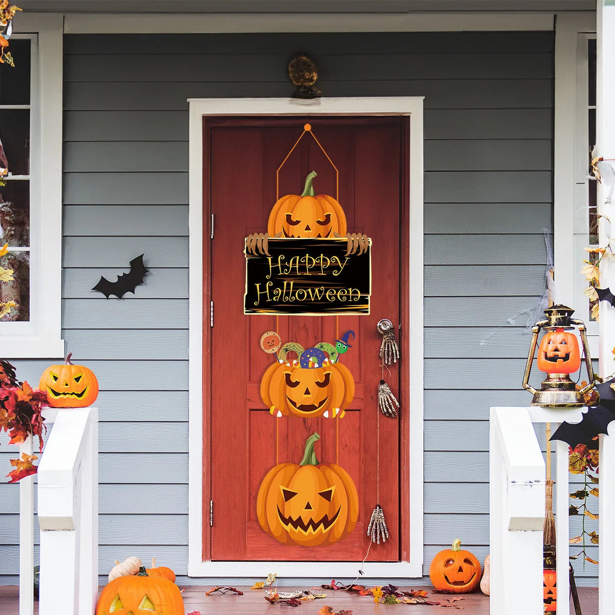 Halloween Door Hanging Pendant Decoration – Pumpkin with Magic Hat & Ghost Style for Window, Door & Party Scene Decor
