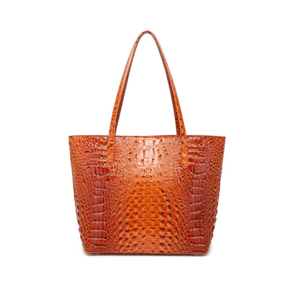 Crocodile-Embossed PU Leather Tote Bag Set – Spacious Bucket Shoulder Handbag with Detachable Zipper Pouch for Women, 14 Colors