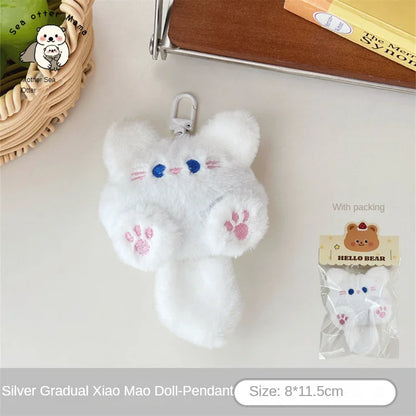 Plush Cat Keychain Bag Charm – Cute Kitten Backpack Pendant, Purse & Car Mirror Accessory
