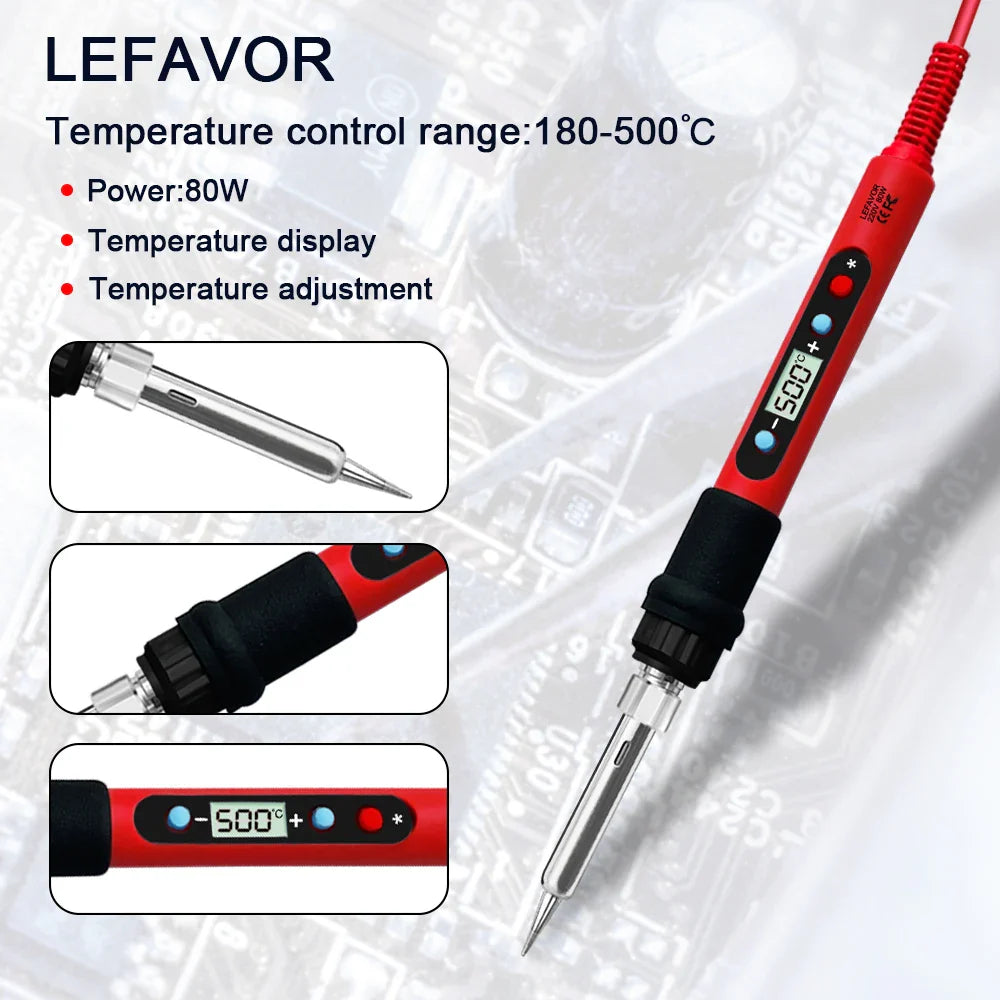 80W Adjustable Temperature Soldering Iron Kit with LCD, Ceramic Heater, Soldering Tips, Tweezers & Solder Wire
