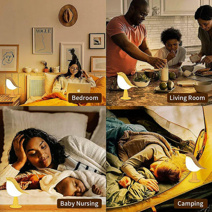 Wood-Effect Bird LED Night Light — Touch Rechargeable Bedside Lamp, 3-Color Dimmable