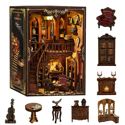 DIY Book Nook Kit - 3D Wooden Ancient Rhyme Library Creative Christmas & Black Friday Gift Miniature Desktop Decor