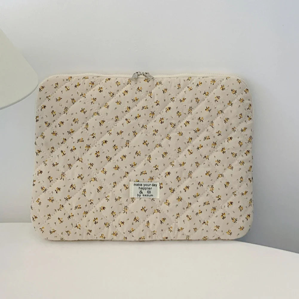 Flower Print Quilted Laptop Sleeve — 11–15 Inch, Padded