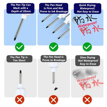 20mm Deep-Reach Long Nib Marker Pen for Wood & Metal — Waterproof Carpenter Marking Pen, 13.7cm (5.4in), Multi-Pack (1–40 pcs)
