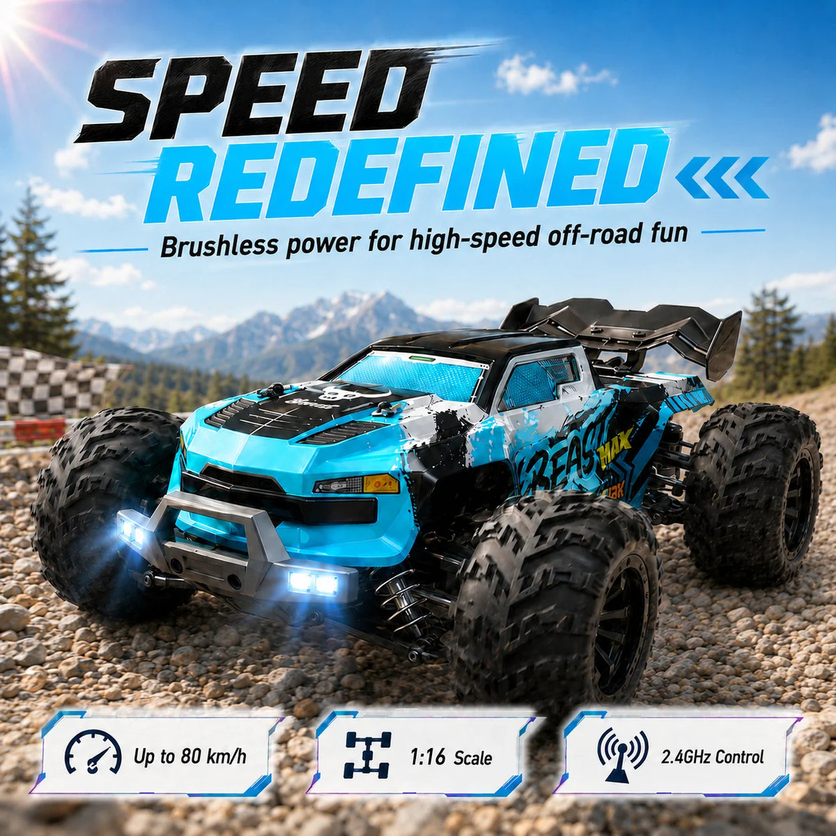 ZNLYRION 1:16 4WD RC Off-Road Truck, Up to 80 km/h