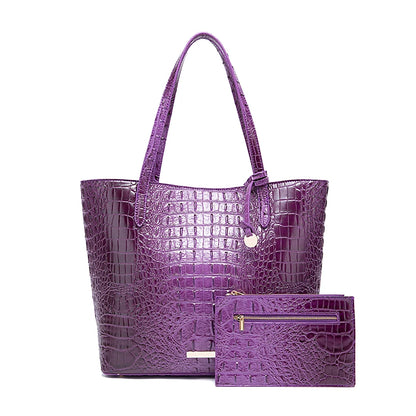 Crocodile-Embossed PU Leather Tote Bag Set – Spacious Bucket Shoulder Handbag with Detachable Zipper Pouch for Women, 14 Colors