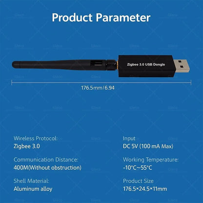 Zigbee 3.0 USB Dongle With Antenna Smart Home Wireless Universal Zigbee Gateway Hub Support Home Assistant Zigbee 2MQTT ,OpenHAB