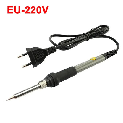 60W Adjustable Temperature Soldering Iron with EU Plug – Rotary Control & Replaceable Tips for DIY Electronics Repair