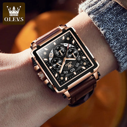 OLEVS 9919 Men’s Quartz Watch with Leather Strap and Moon Phase
