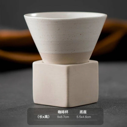 Retro Japanese Triangular Cone Ceramic Tea and Coffee Mug Pottery Porcelain Latte Cup for Home and Office