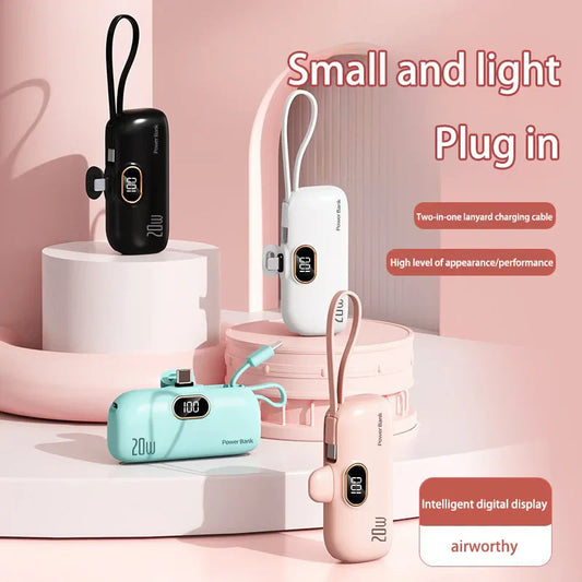 30000mAh Portable Power Bank — Mini Fast Charger with Built-in Cables & Digital Display for iPhone and Samsung
