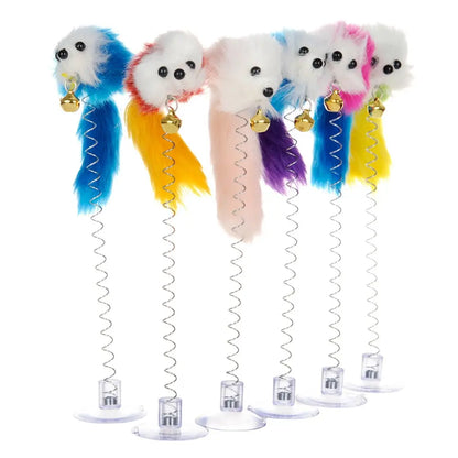 Interactive Cat Feather Wand with Sisal Mouse and Mini Bell Teaser Toy for Cats