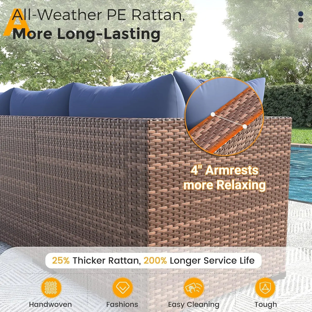 Furniture Set with Fire Pit Table, 8 Piece Sectional Sofas, All-Weather Wicker Conversation for Garden, Backyard,, Customized