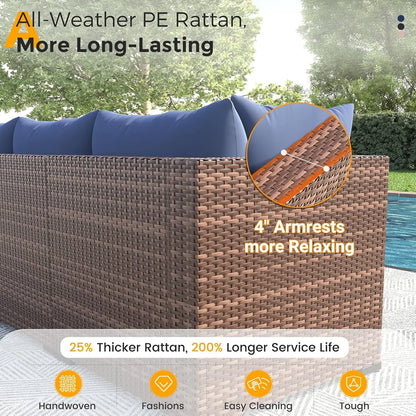 Furniture Set with Fire Pit Table, 8 Piece Sectional Sofas, All-Weather Wicker Conversation for Garden, Backyard,, Customized