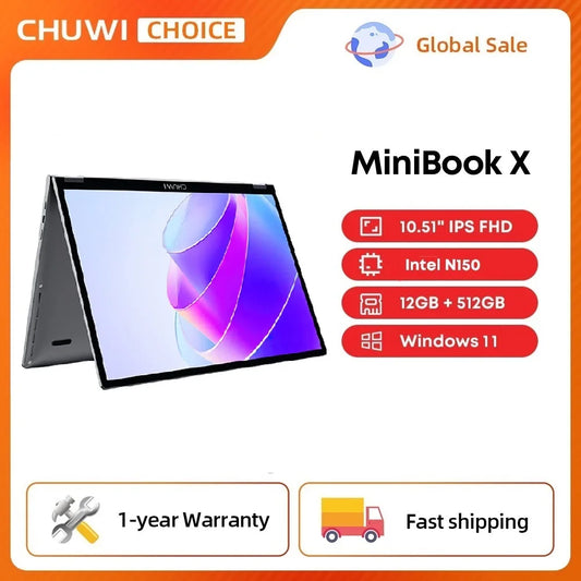 10.5" (26.7 cm) 2-in-1 Convertible Touchscreen Laptop - 12GB/16GB RAM, 512GB SSD, Intel Twin‑Lake, Windows 11, 360° Fold, Wi‑Fi 6