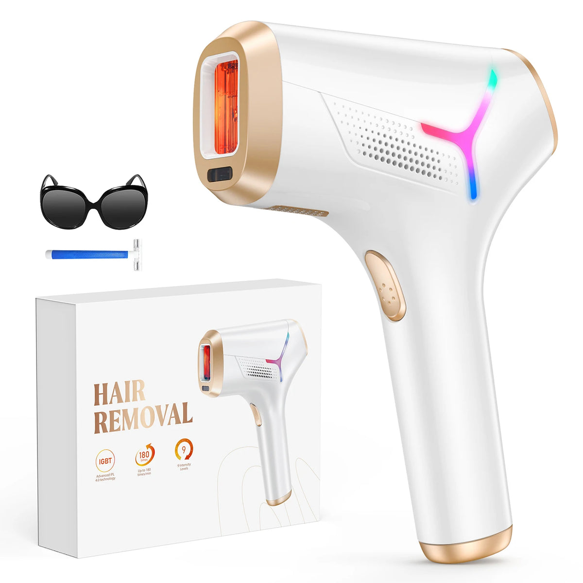 IPL Hair Removal Device – 990,000 Flashes, 9 Energy Levels, Painless Permanent Hair Removal for Women & Men, Face, Body & Bikini, US/EU/UK Plug