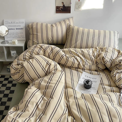 Striped Duvet Cover Bedding Set with Flat Sheet & Pillowcases — Multiple Sizes (Single/Twin/Full/Queen/King)