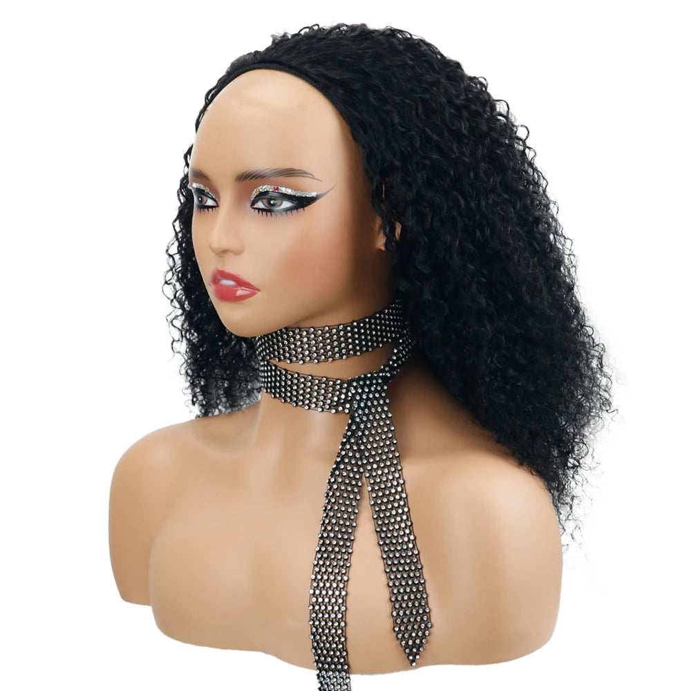 Ainmeys 3-in-1 Kinky Curly Half Wig - Glueless, Drawstring, Remy Human Hair, 180%-200% Density, 16-32 Inch