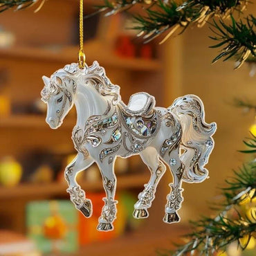 2D Acryl Pferd Auto Rückspiegel Anhänger Charm Weihnachtsbaumschmuck Party Neujahr Hängende Dekoration