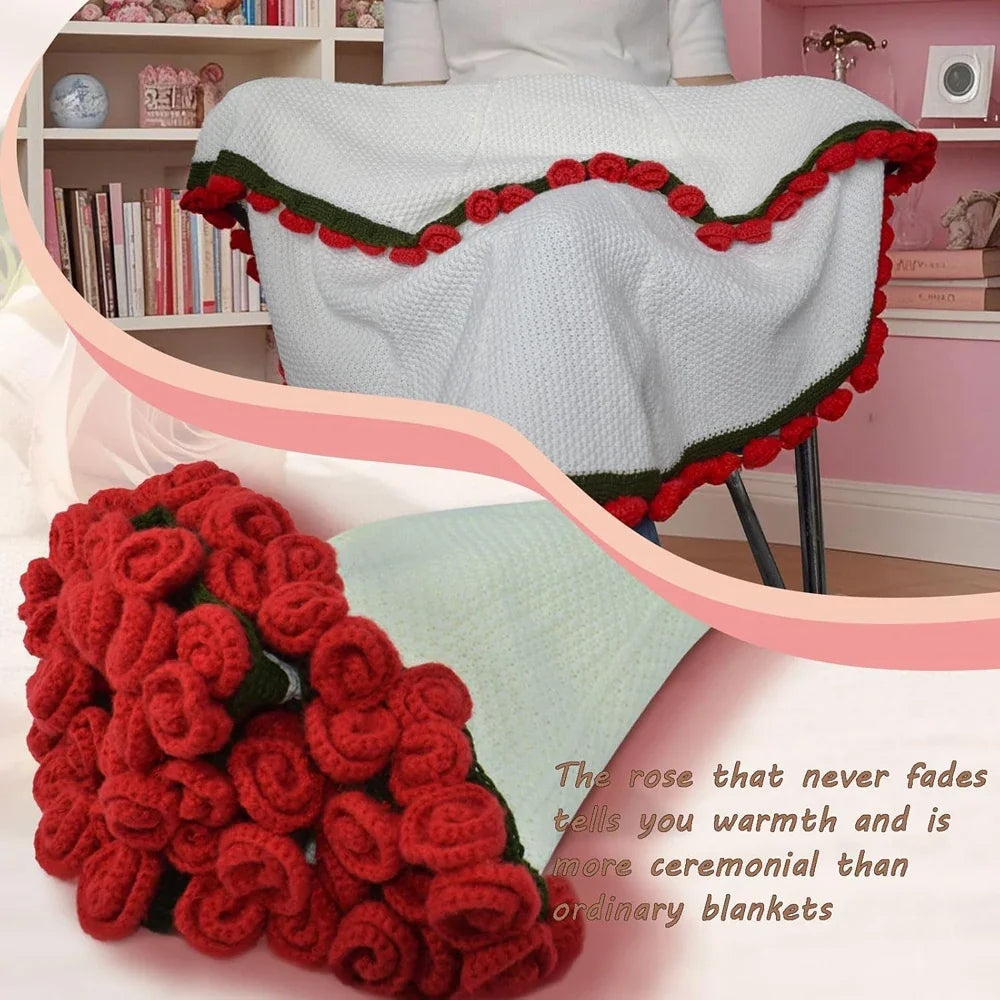 1pcs Finished Flower Bouquet Blanket Soft and Lightweight Knitted Throw Blankets for Birthday Wedding Valentine’s Day Home Decor